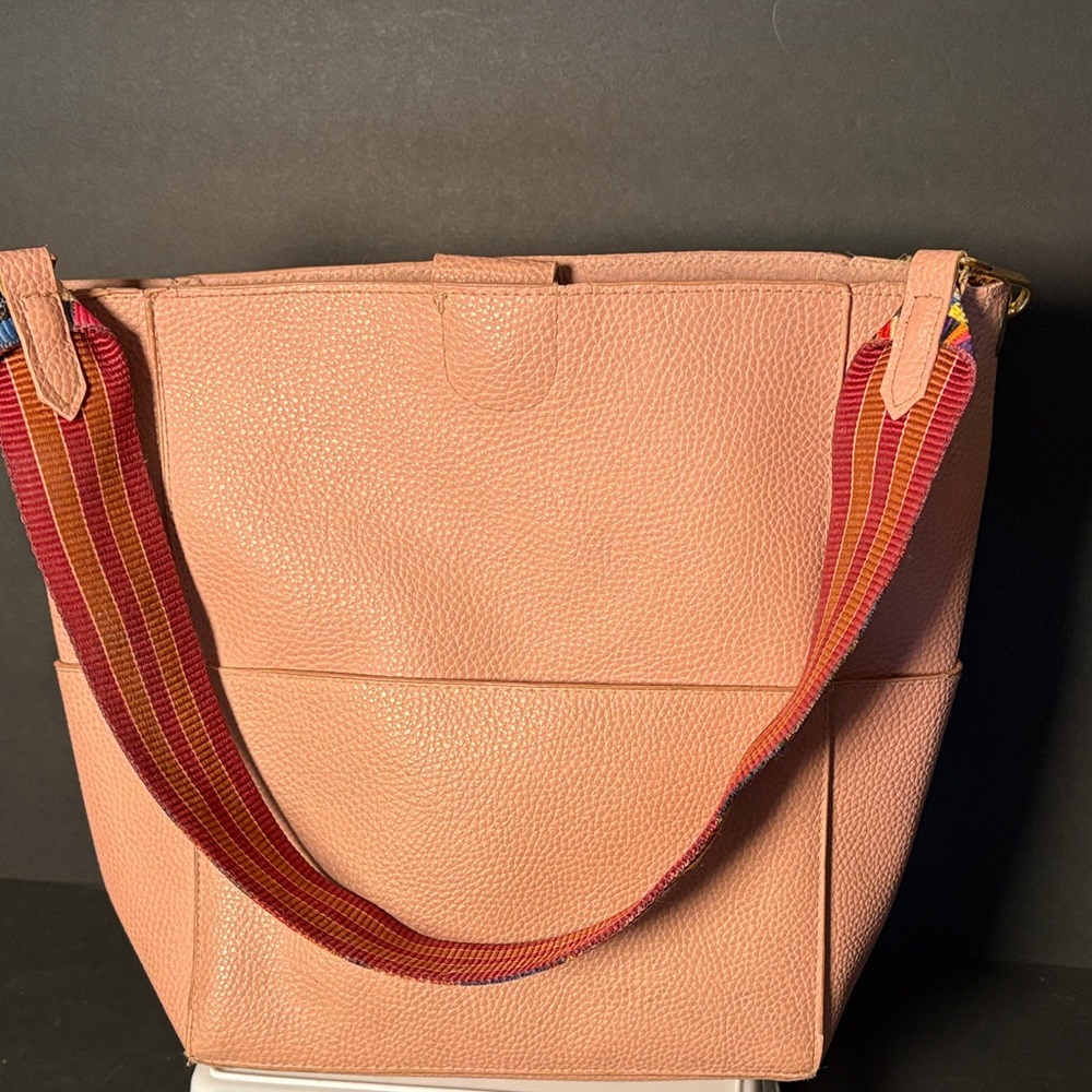 Elegant Pink Tote with Colorful Strap